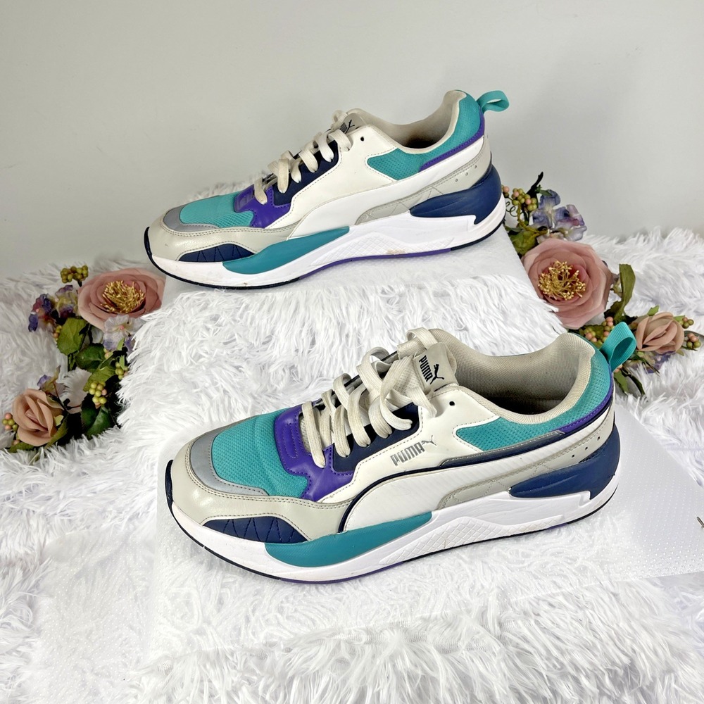 Puma X-Ray 2 Square Mens 13 Sneakers White Teal Purple Navy 373108-05